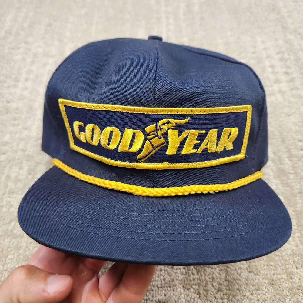 Vintage Goodyear Trucker Rope Snapback Hat Navy Blue Swingster Made in USA Cap
